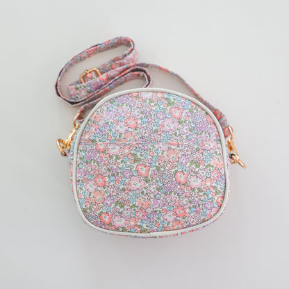 Josie Joan's Lillia round crossbody bag in Liberty London fabric