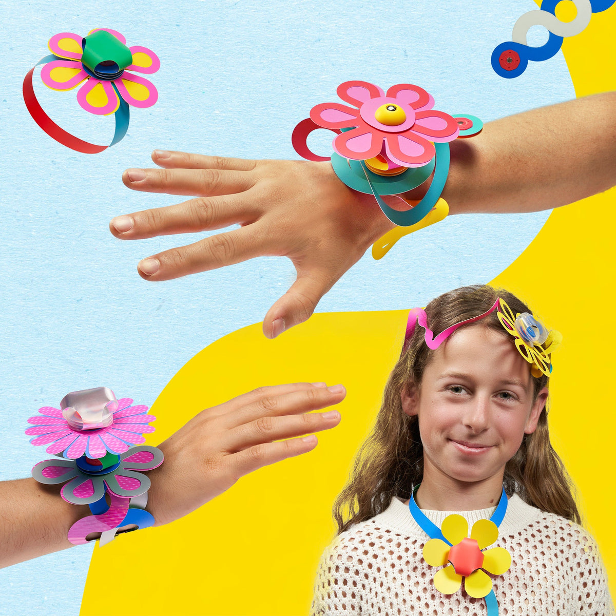 Child wearing a Clixo magnetic flower bracelet