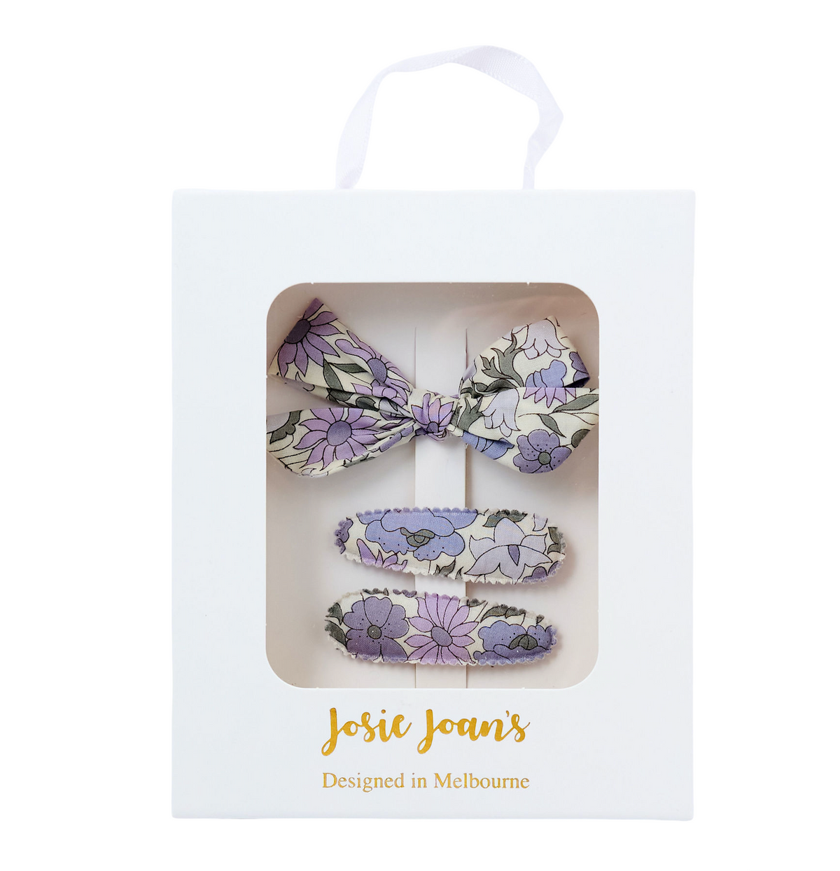 Josie Joan's Violet small gift box with petite bow clip and little hair clips