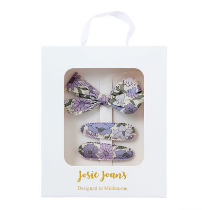 Josie Joan's Violet small gift box with petite bow clip and little hair clips