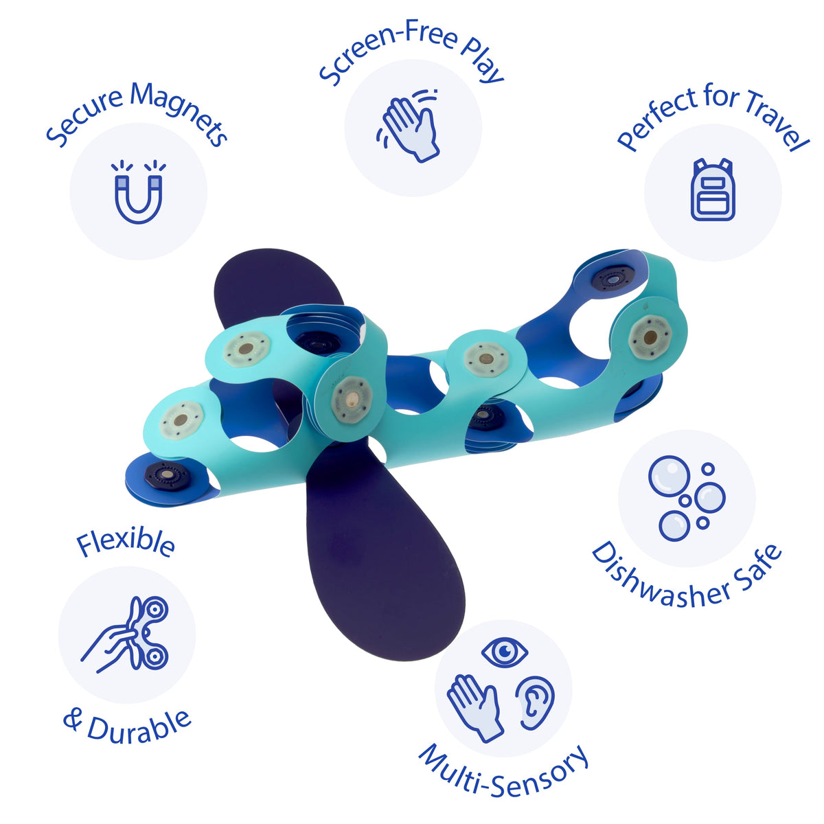 Clixo airplane build with secure magnets, screen-free and travel-friendly features