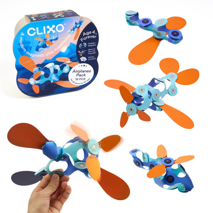 Clixo Airplanes Pack box with magnetic airplane and helicopter builds