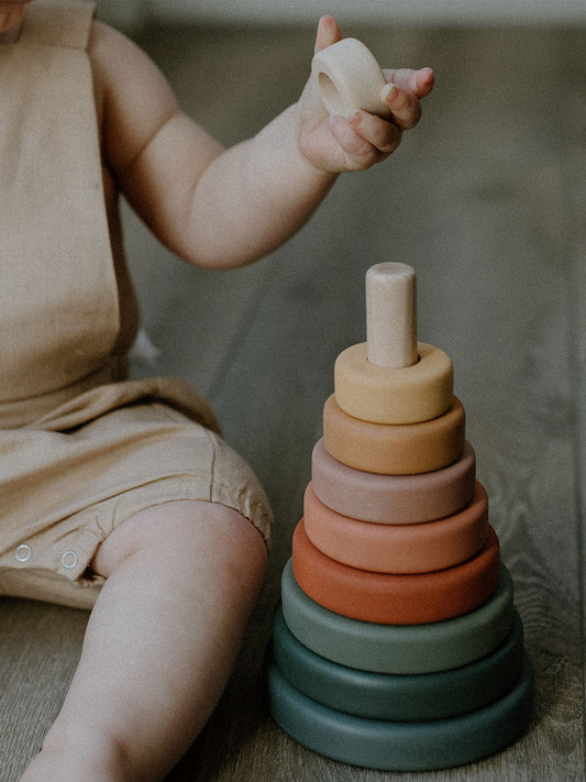 Wooden Ring Stacker / Green & Mustard