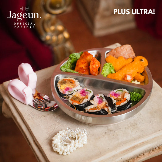 Jageun stainless steel suction plate with sushi and nuggets