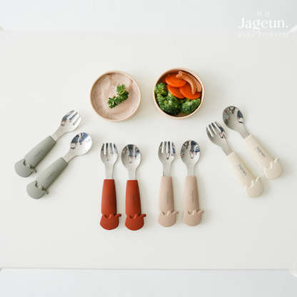 Jageun stainless steel toddler spoons and forks with silicone handles