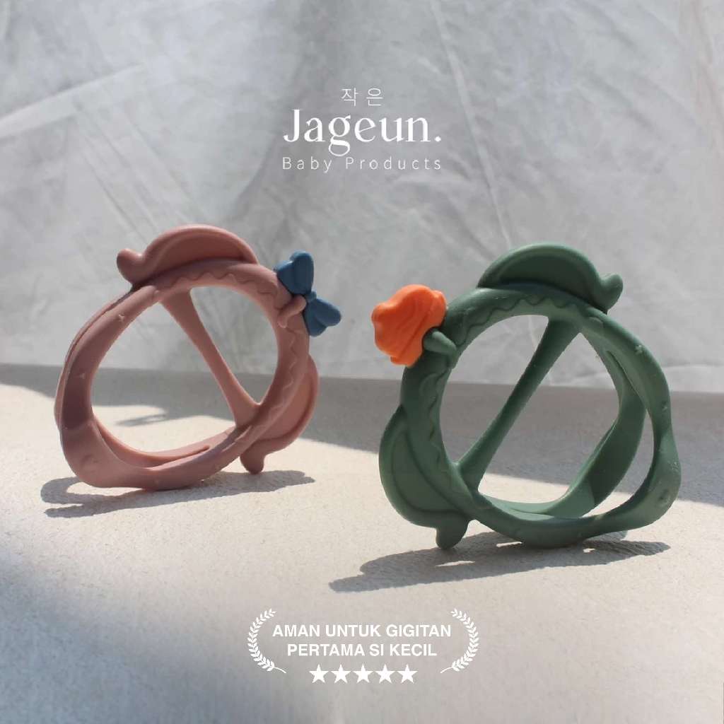 Jageun silicone elephant teethers in mauve and green