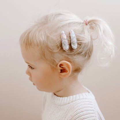 Toddler wearing Josie Joan's Little Lillia hair clips